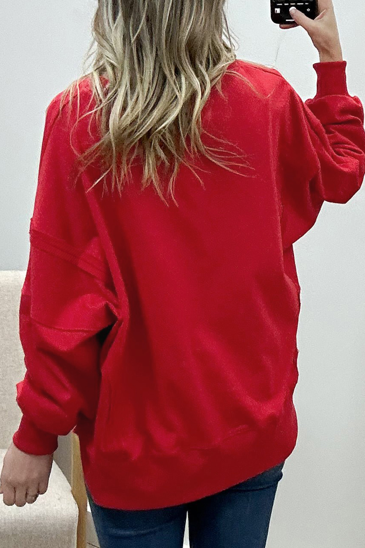 Racing Red Holly Jolly Embroidered Graphic Baggy Sweatshirt - loveforevers