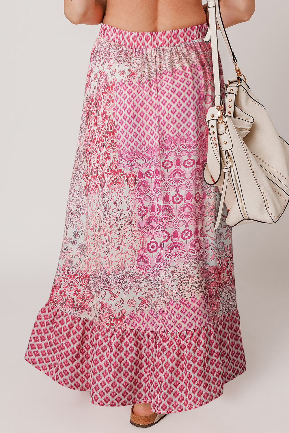 Red Boho Pattern Print Tassel Drawstring Elastic Waistband Maxi Skirt - loveforevers