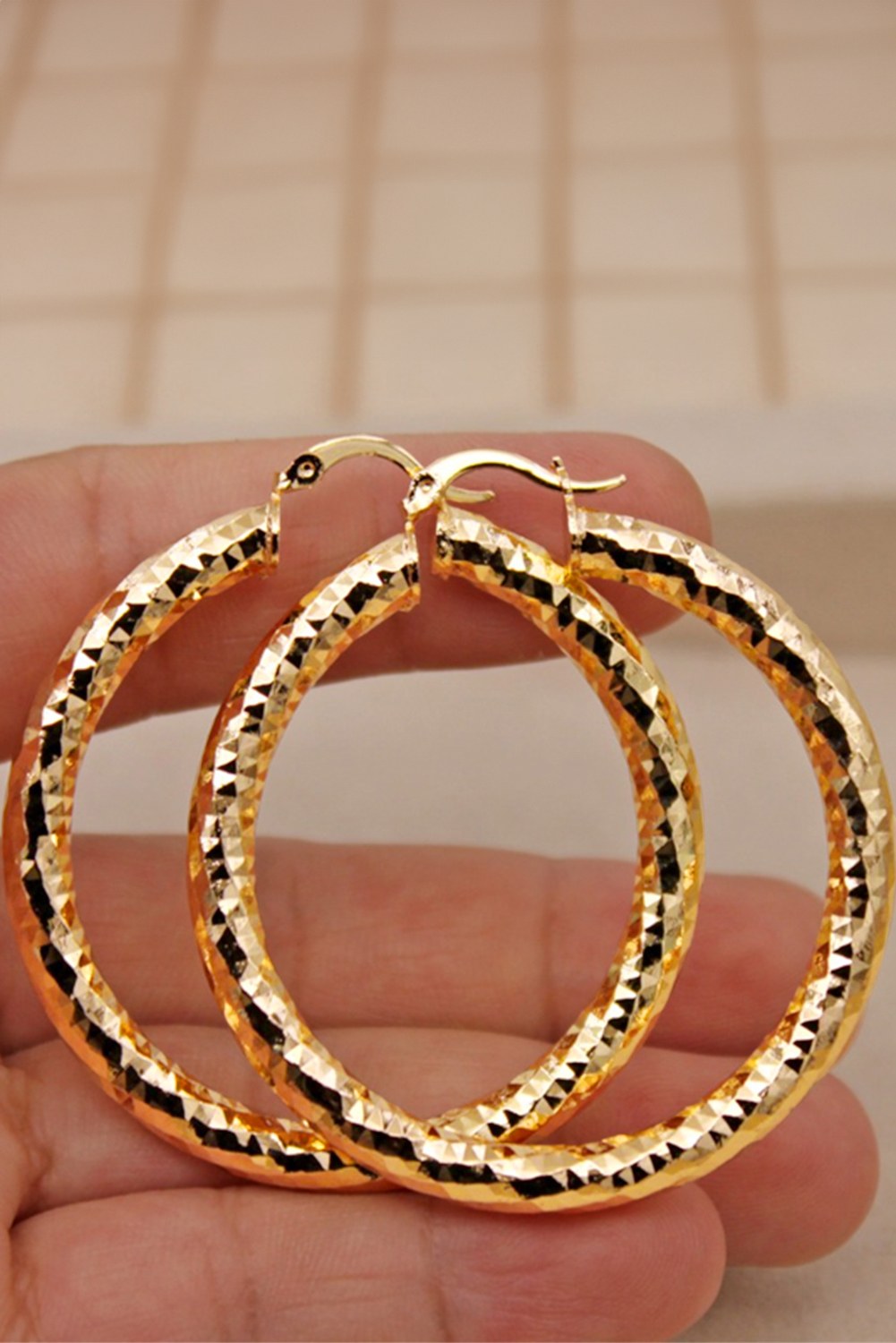 Gold Plated Diamond Cut Large Hoop Earrings - loveforevers