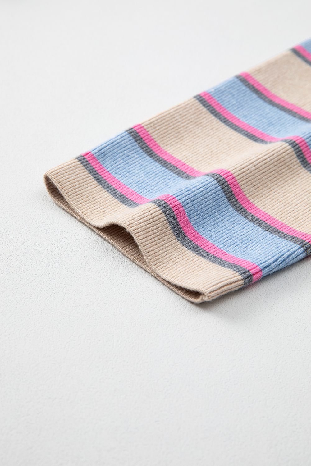 Apricot Stripe Collared V Neck Drop Shoulder Loose Sweater - loveforevers
