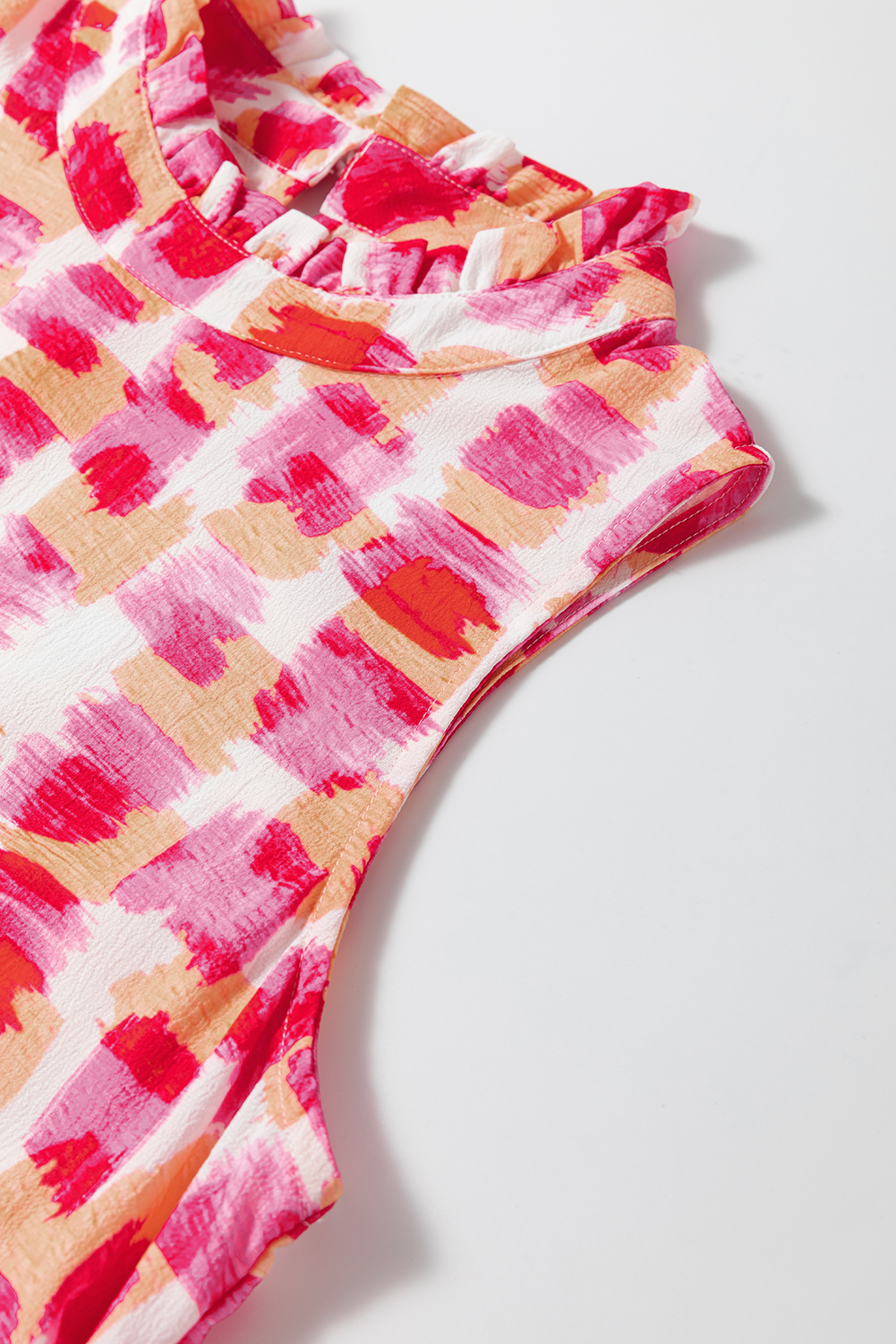 Pink Abstract Print Frilly Neck Sleeveless Mini Dress - loveforevers