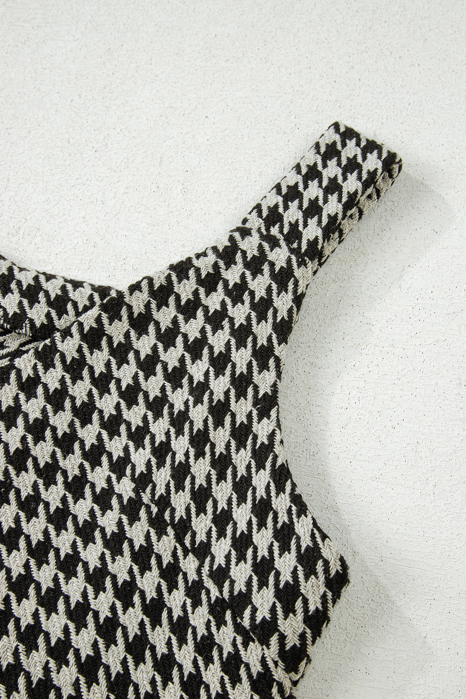Khaki Houndstooth Print V Neck Sleeveless Mini Dress - loveforevers