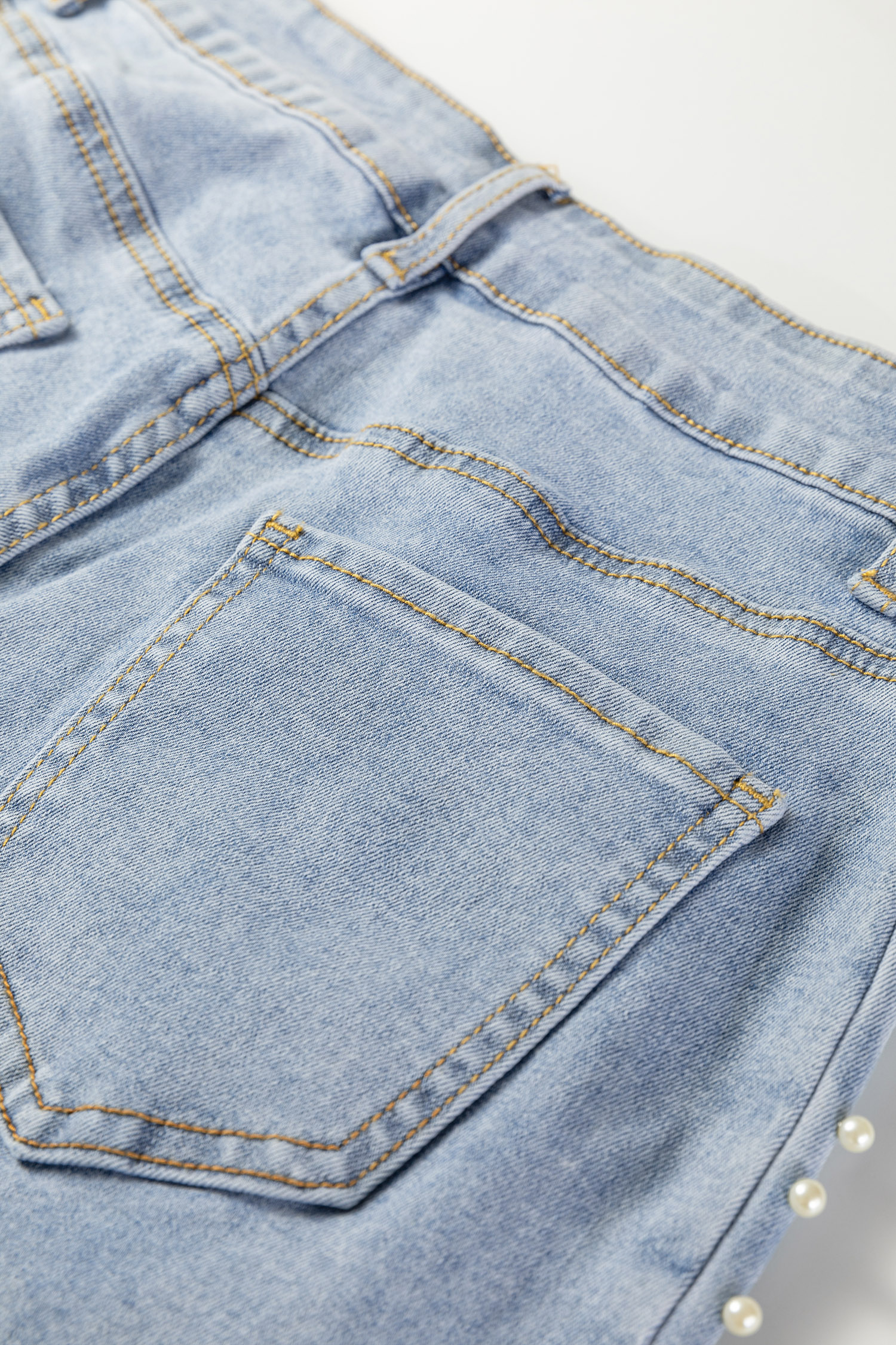 Beau Blue Mid Rise Pearl Embellished Split Wide Leg Jeans - loveforevers
