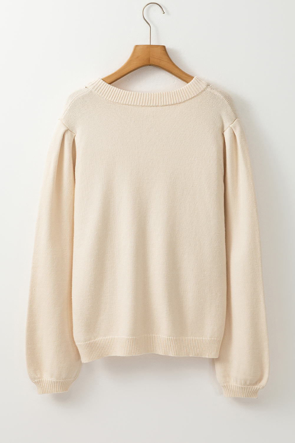 Apricot Pleated Sleeve Hollow Detail Button Sweater Cardigan - loveforevers
