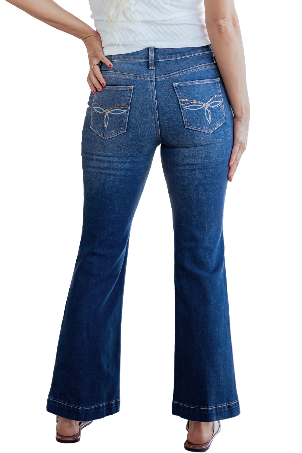 Sail Blue Western Stitch Patched Pocket Bootcut Jeans - loveforevers