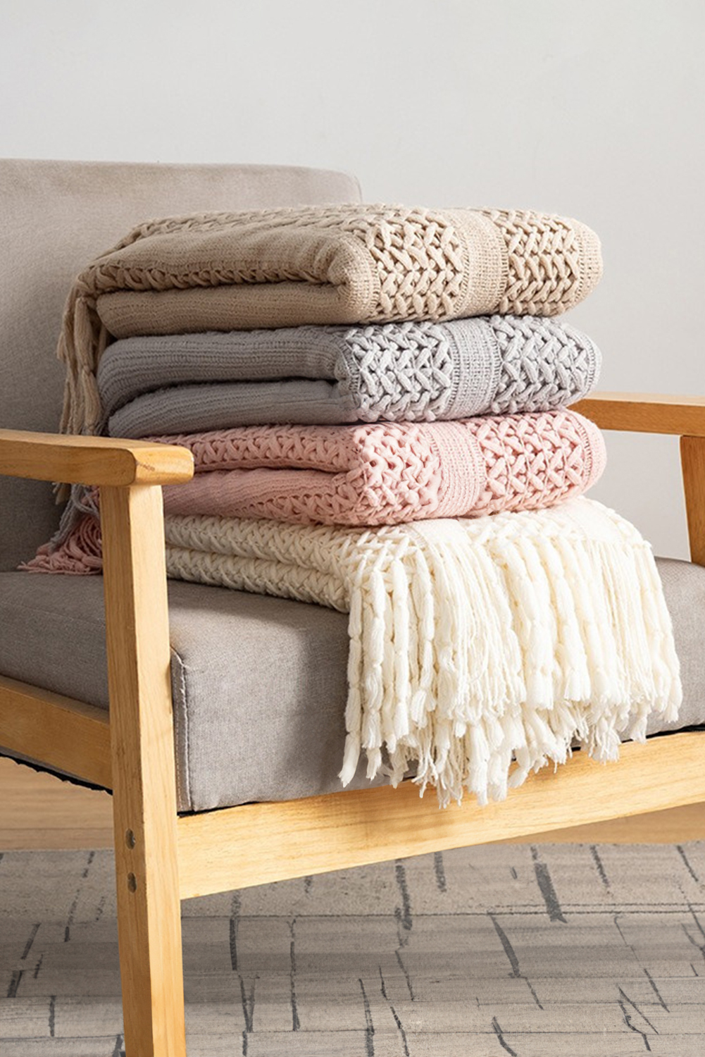 Dusty Pink Fashion Texture Design Tassel Trim Blanket - loveforevers