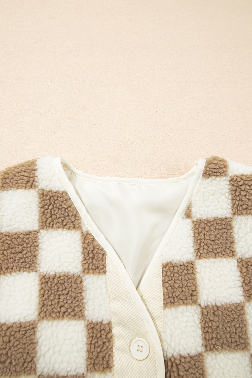 Brown Checkered Sherpa Buttoned Front Chunky Jacket - loveforevers