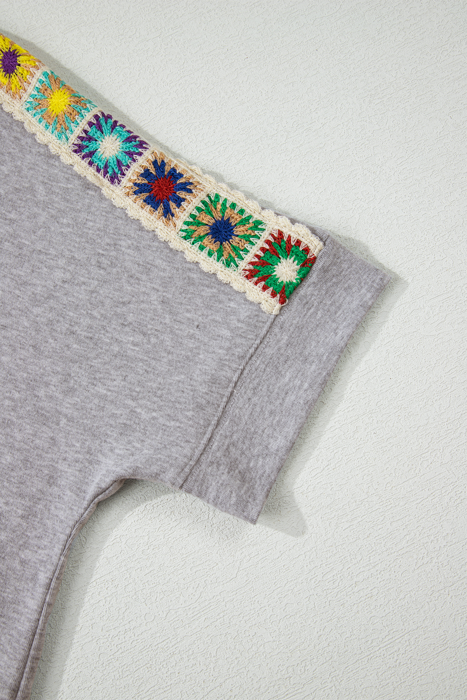 Light Grey Granny Square Crochet Detail Loose T Shirt - loveforevers