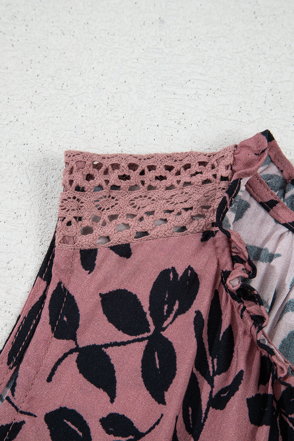 Brown Leaf Print Lace-up V Neck Crinckled Tank Top - loveforevers