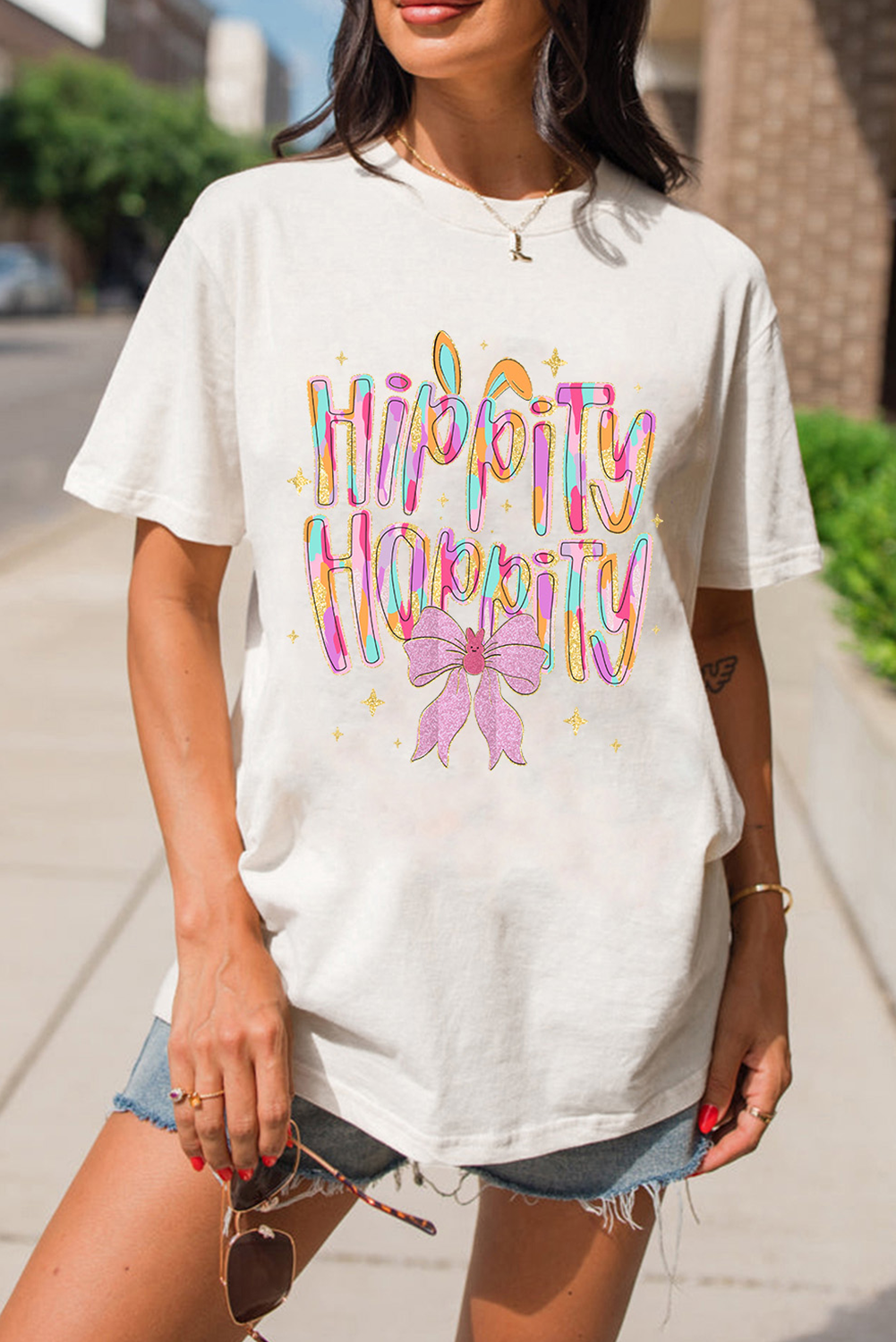 White Hippity Hoppity Graphic Loose Tee - loveforevers