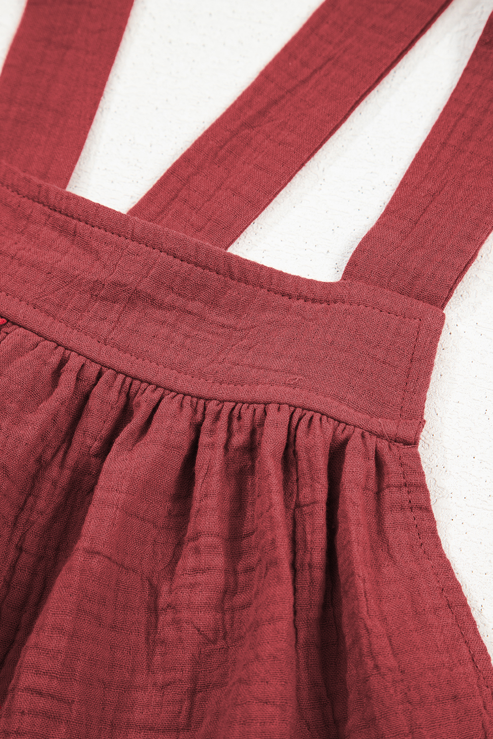 Red Clay Knotted Back Strap Cotton Bib Jumpsuit - loveforevers