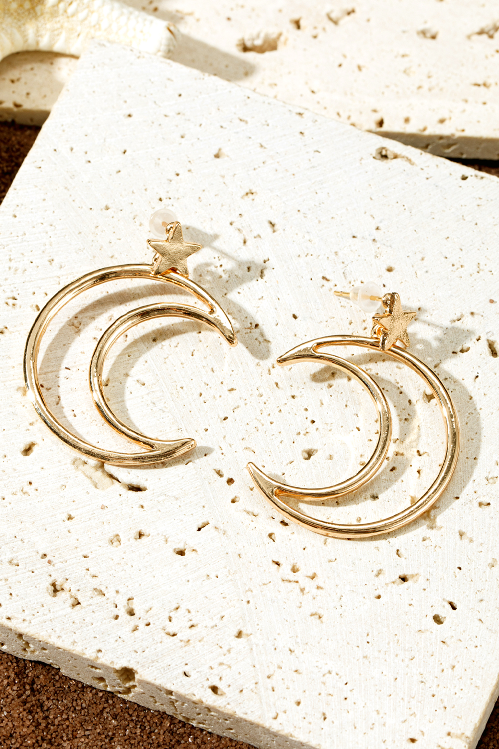 Gold Star and Moon Plated Alloy Earrings - loveforevers