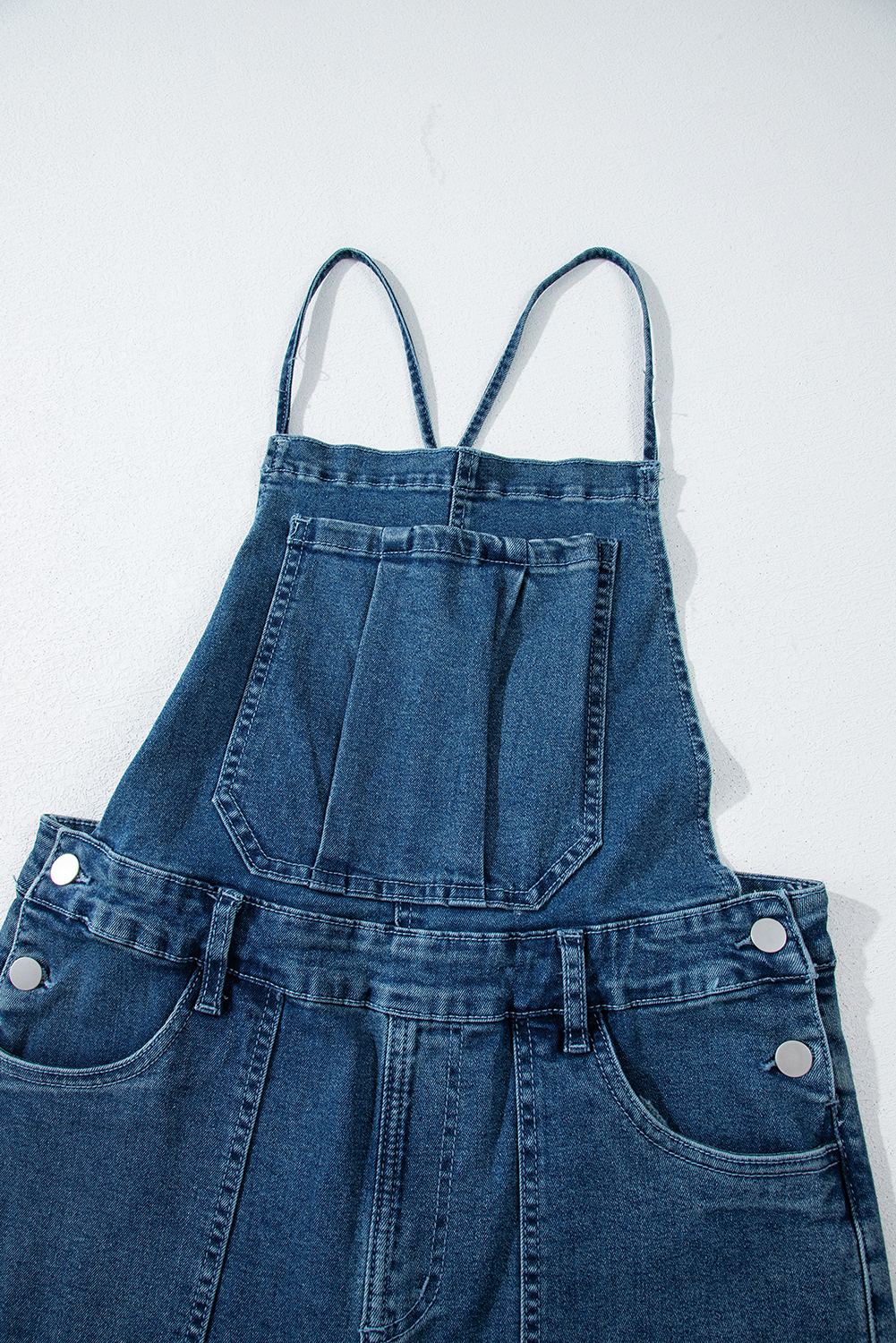 Dusk Blue Adjustable Tie Straps Cropped Wide Leg Denim Overalls - loveforevers