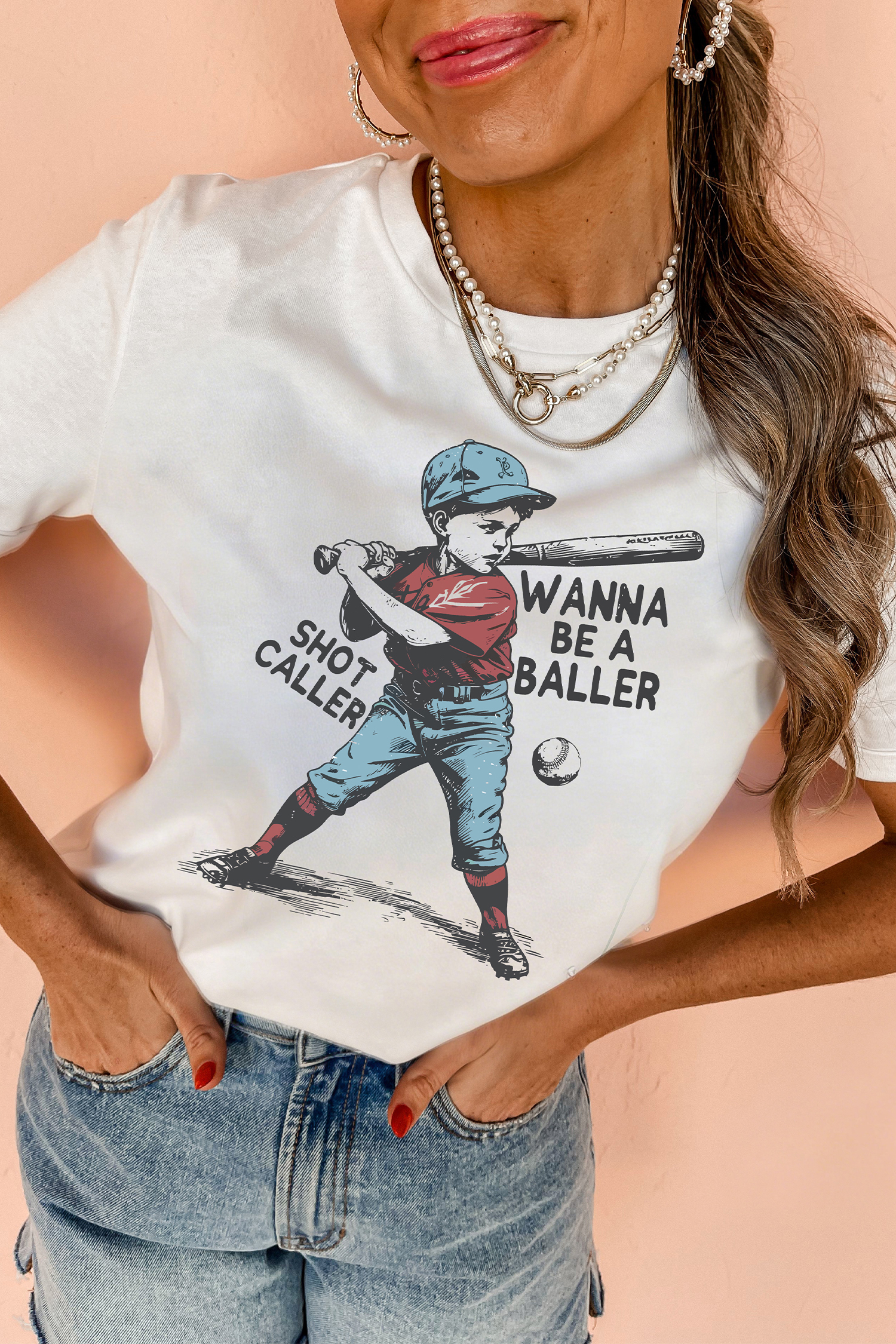 White SHOT CALLER WANNA BE A BALLER Casual Graphic Tee - loveforevers