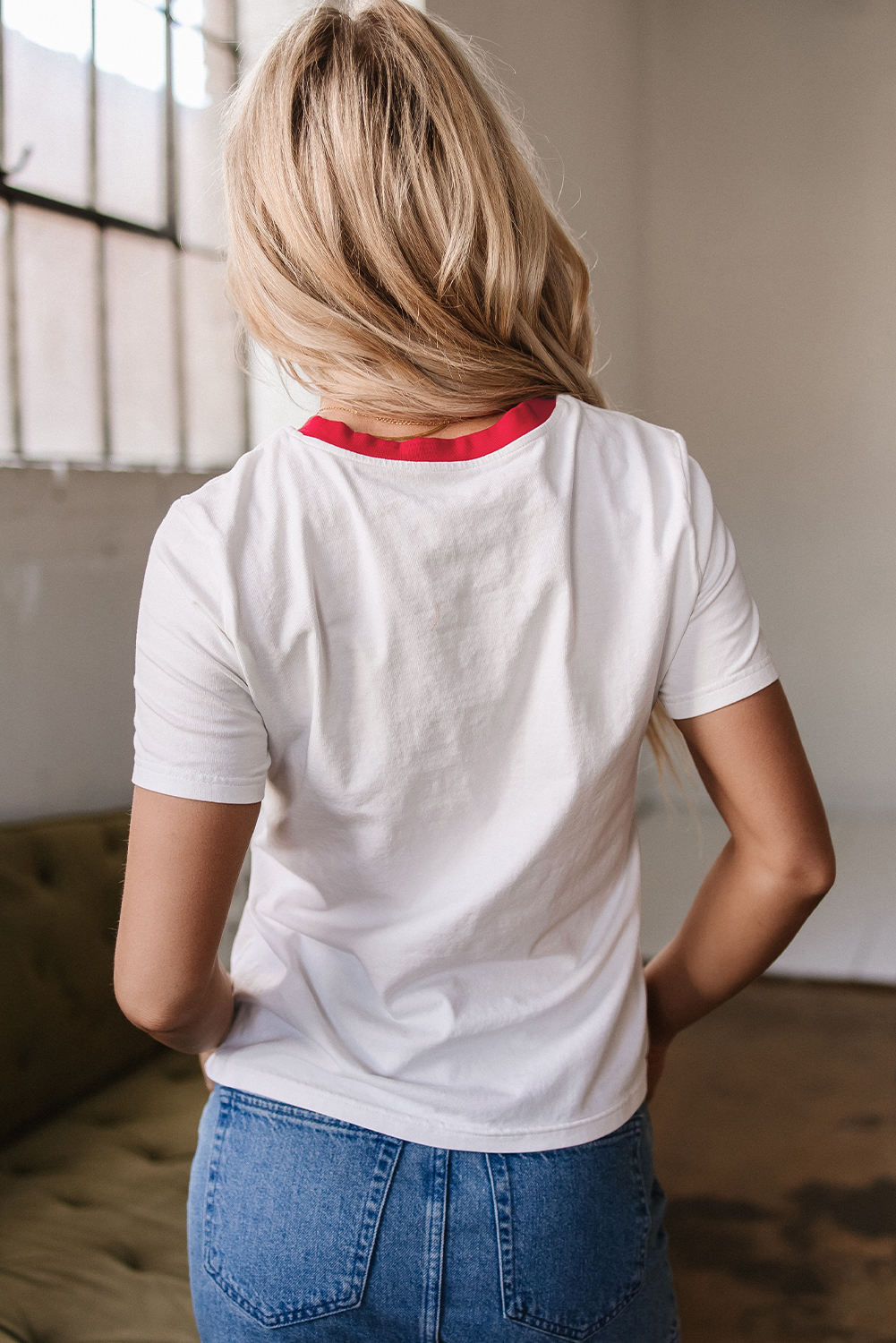 White Rainbow Stripe Print Contrast Crewneck T Shirt - loveforevers
