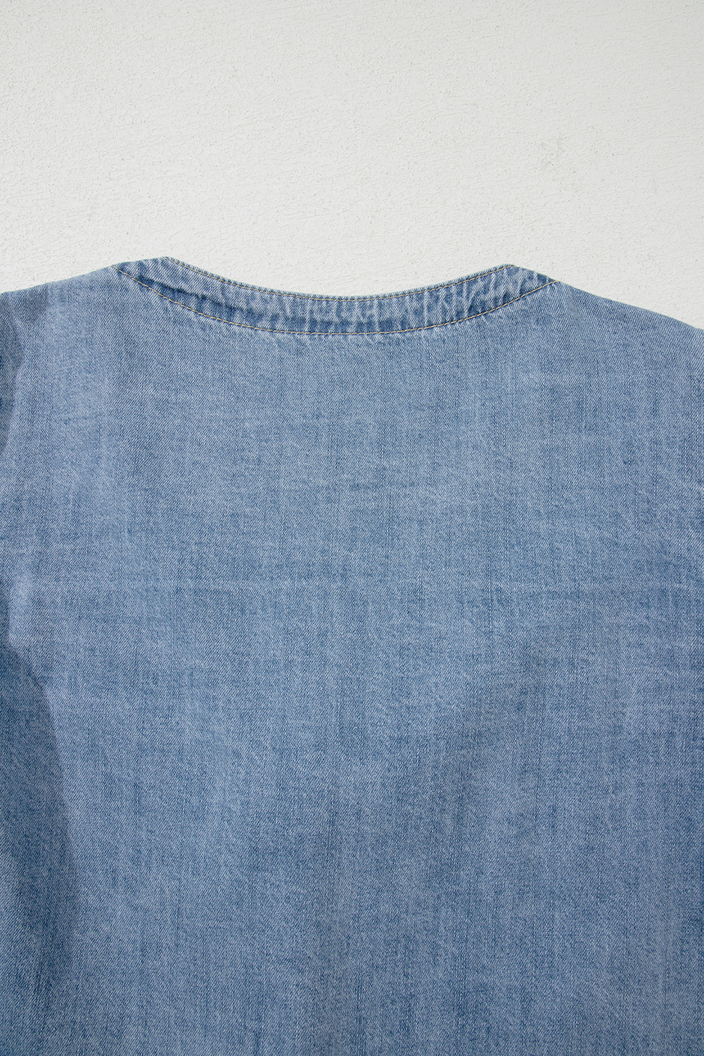 Dusk Blue Tied Front Long Puff Sleeve Denim Top - loveforevers