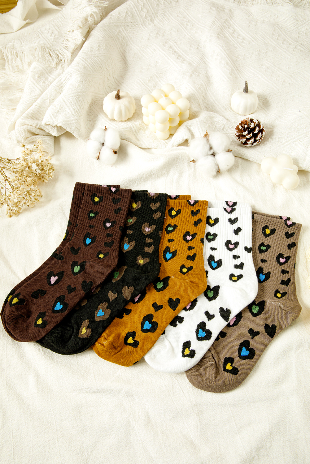 Bristol Black 5 Pairs Ribbed Trim Leopard Print Socks - loveforevers