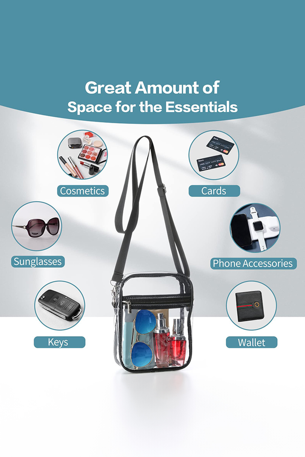 Black Transparent PVC Zipper Crossbody Bag - loveforevers