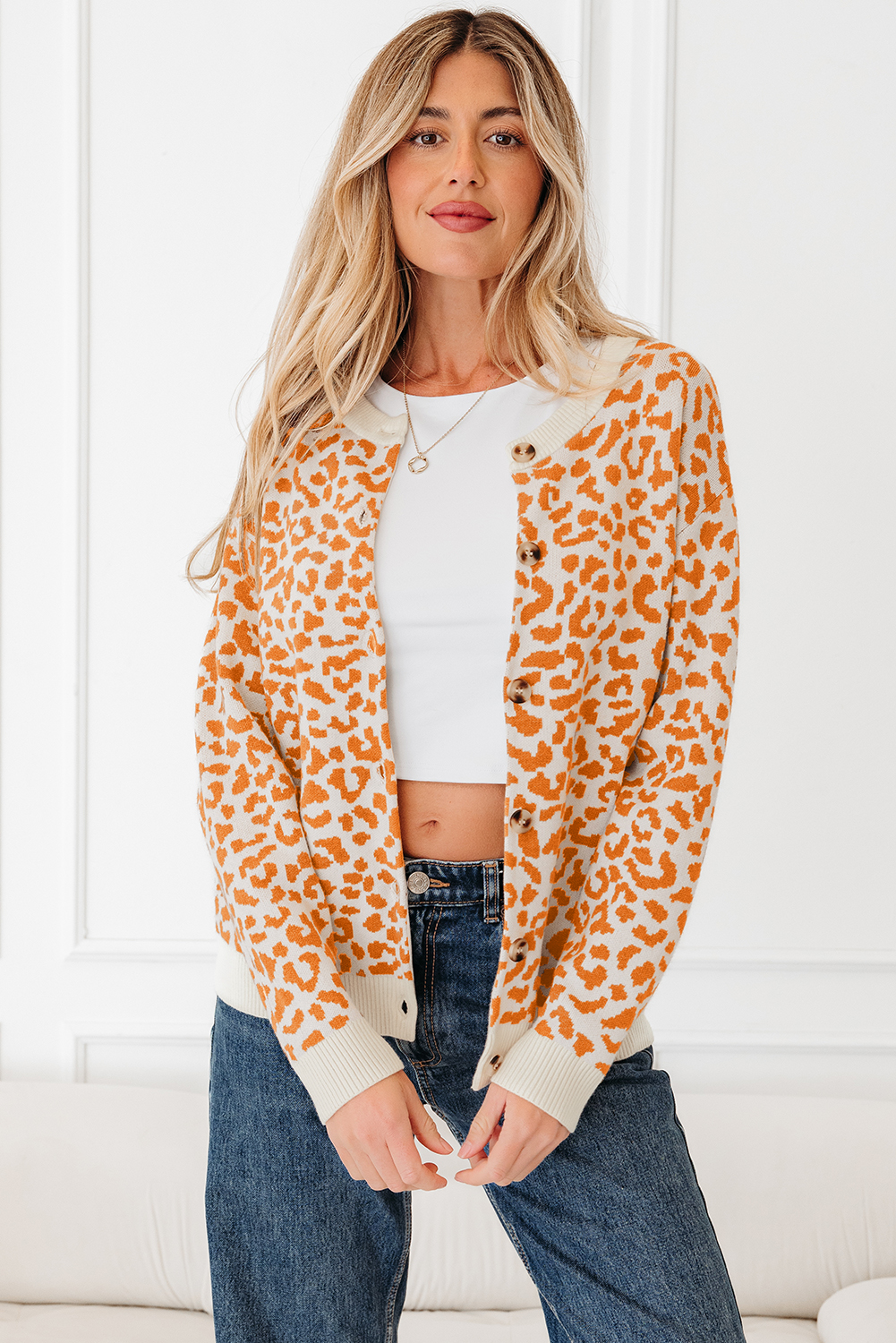Black Leopard Drop Shoulder Chunky Knitted Cardigan Sweater - loveforevers