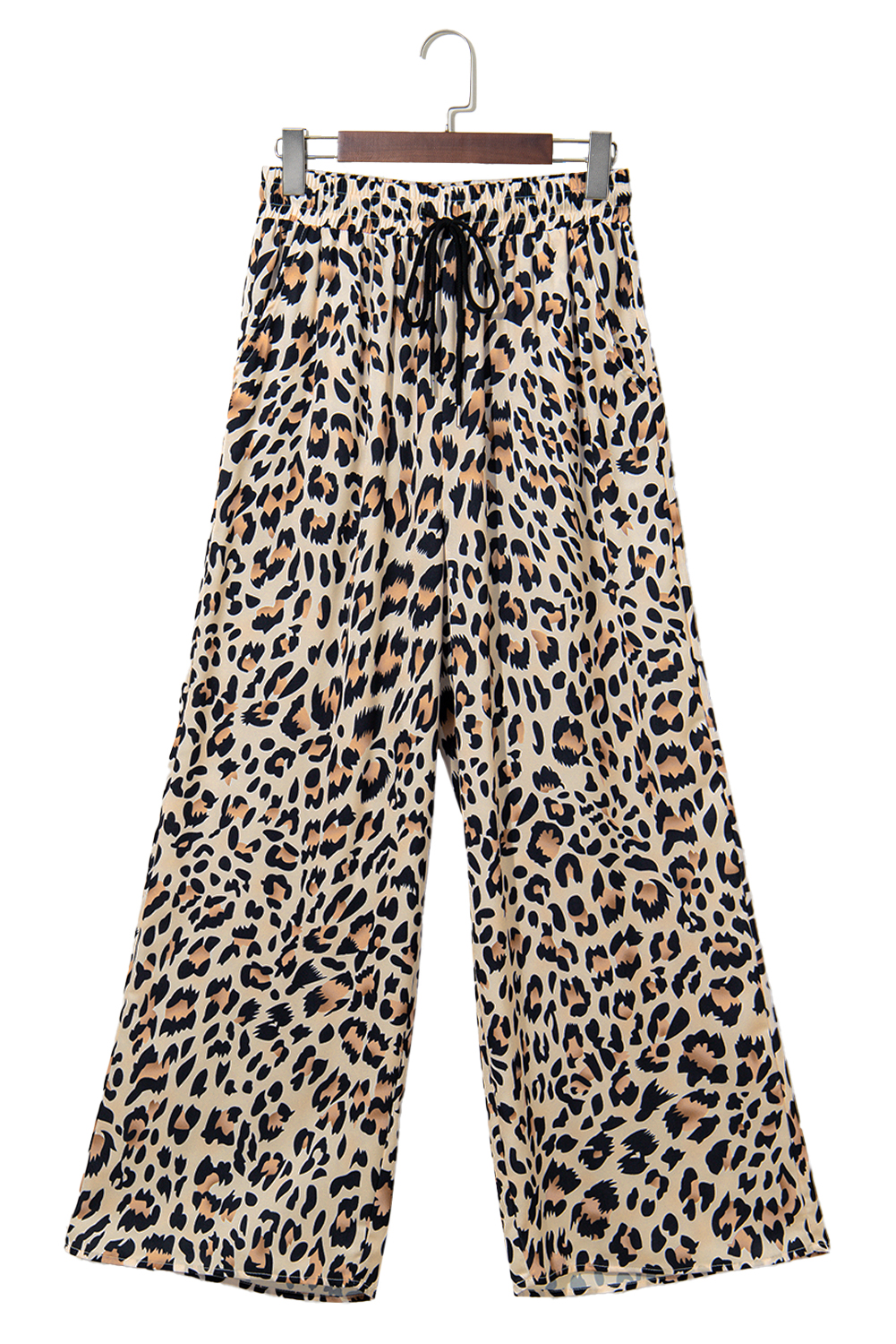 Parchment Leopard Drawstring Elastic Waistband Flowy Wide Leg Pants - loveforevers