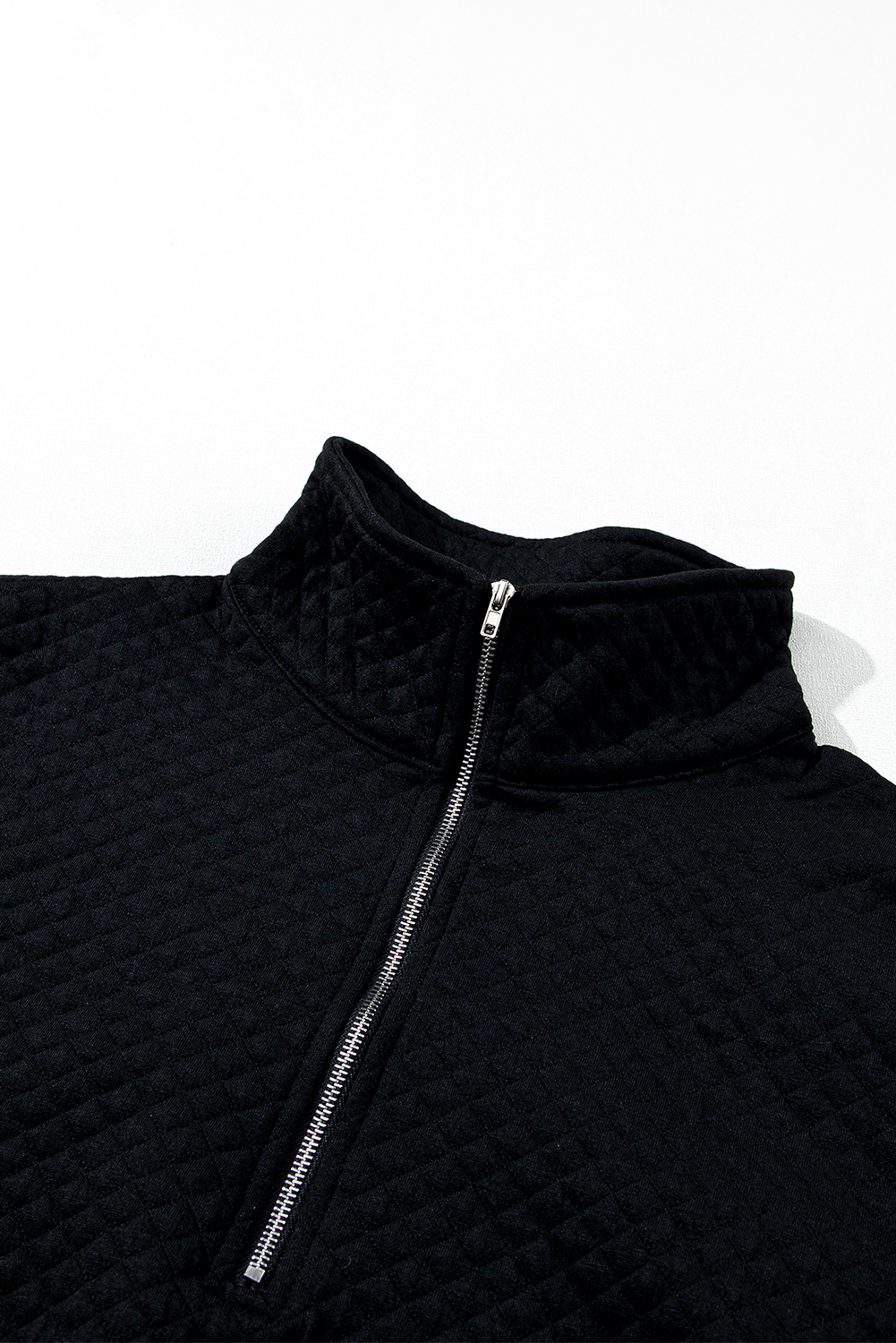 Black Solid Half Zipper Quilted Pullover Sweatshirt - loveforevers