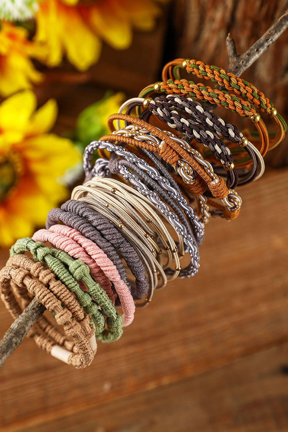Pink Multicolour 20pcs Boho Knotted Hair Ties - loveforevers