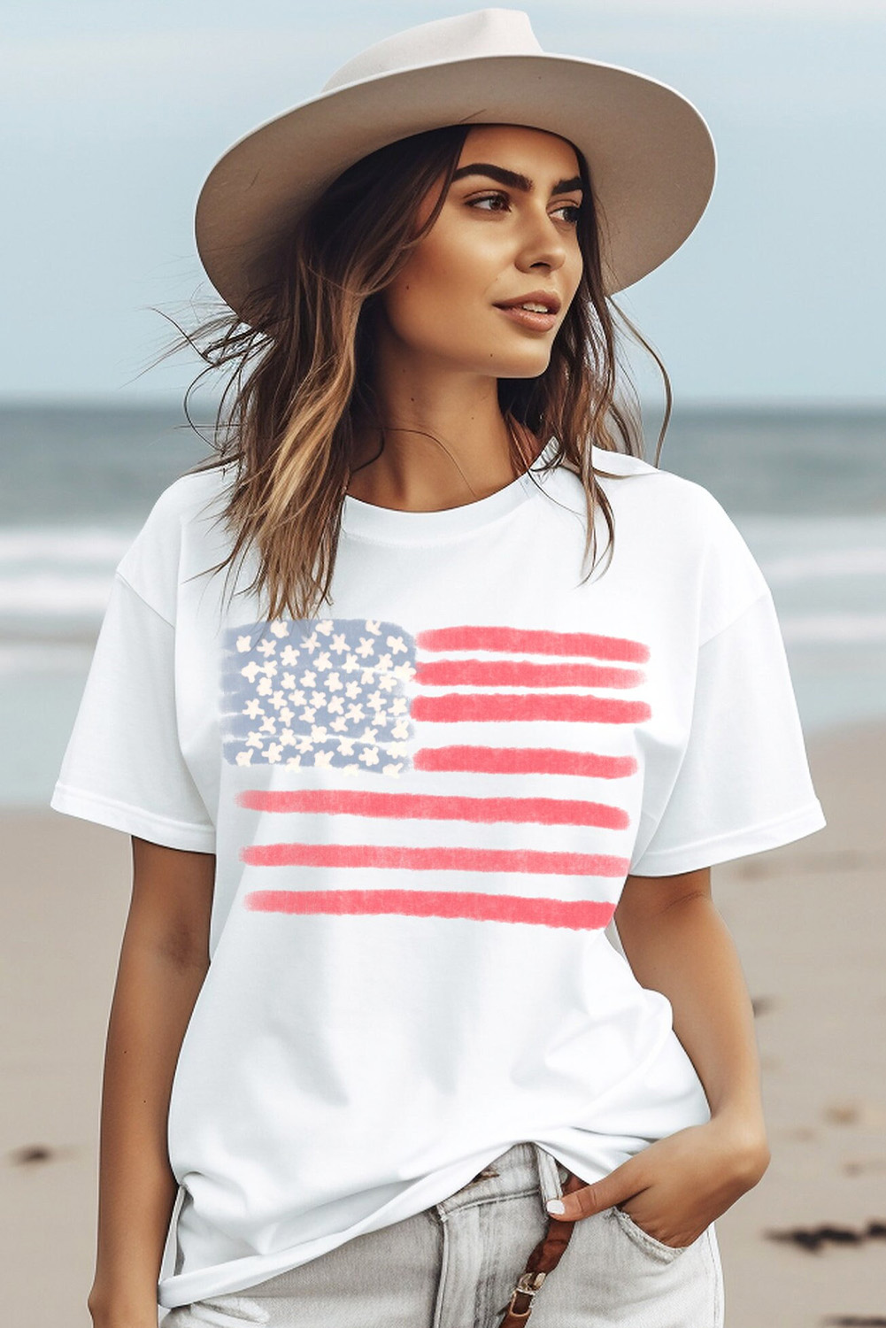 White American Flag Pattern Crew Neck Short Sleeve Tee - loveforevers