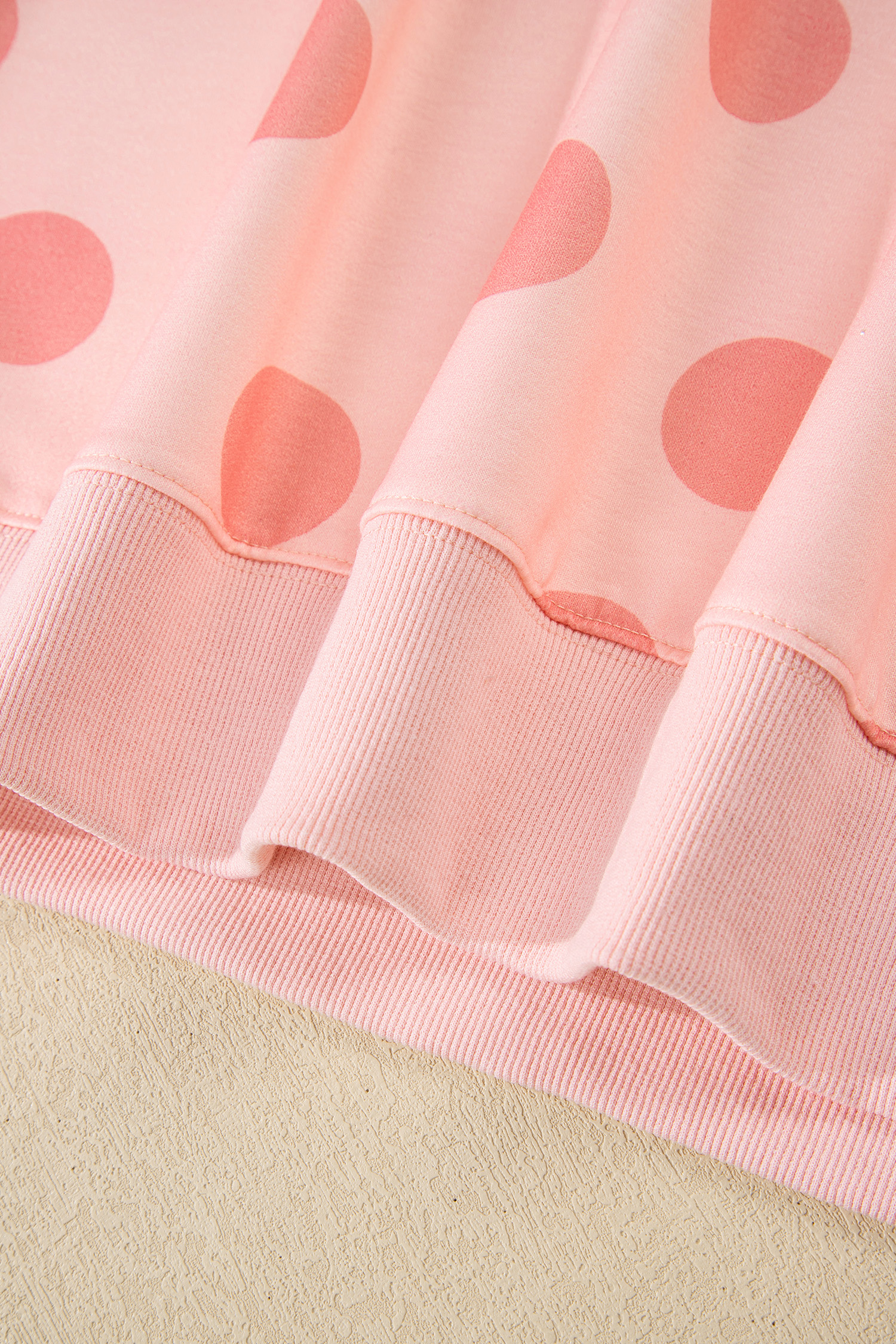 Beige Polka Dot Print Drop Shoulder Pullover Drawstring Jogger Pant Set - loveforevers