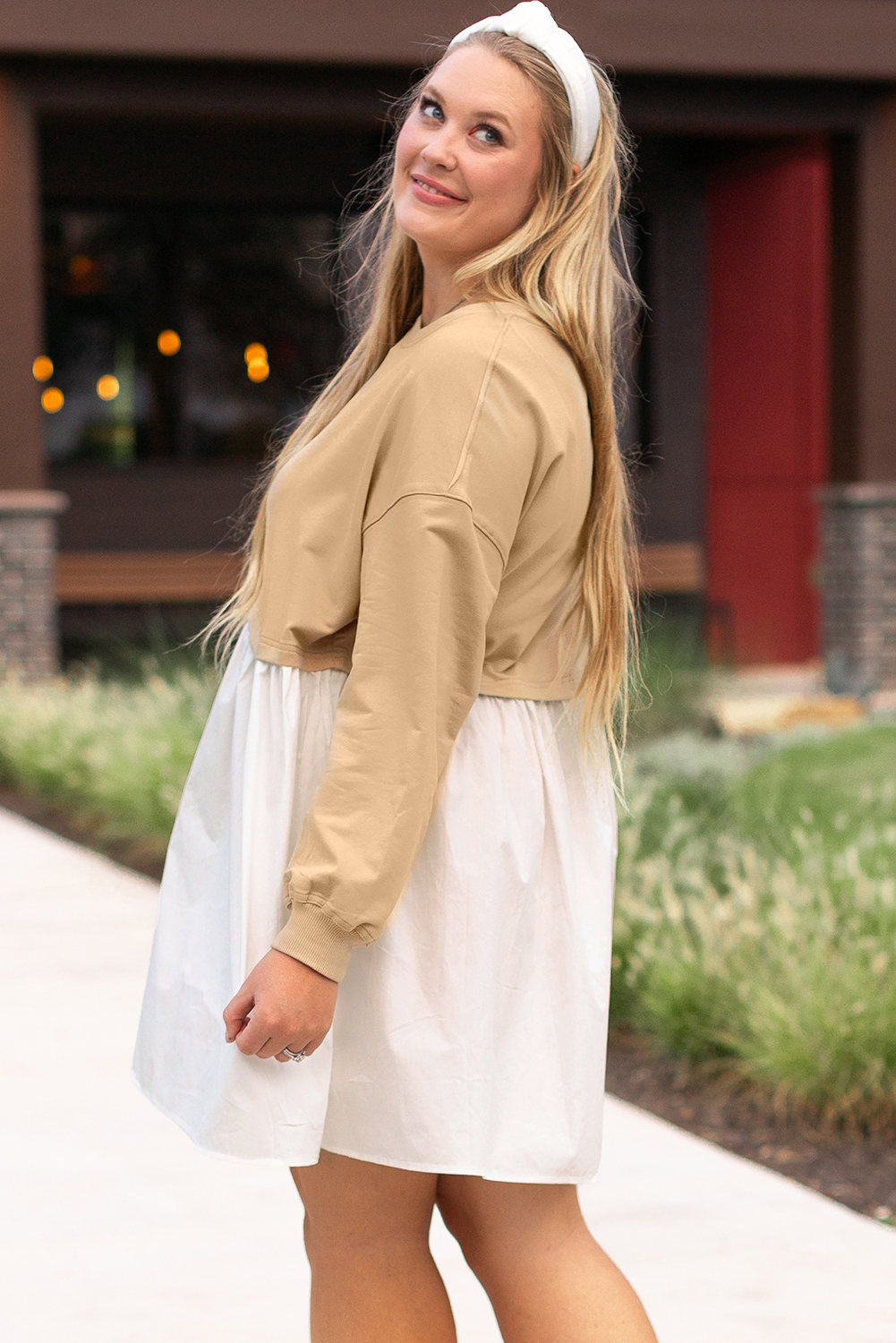 Pale Khaki Sweatshirt Poplin Mini Dress - loveforevers