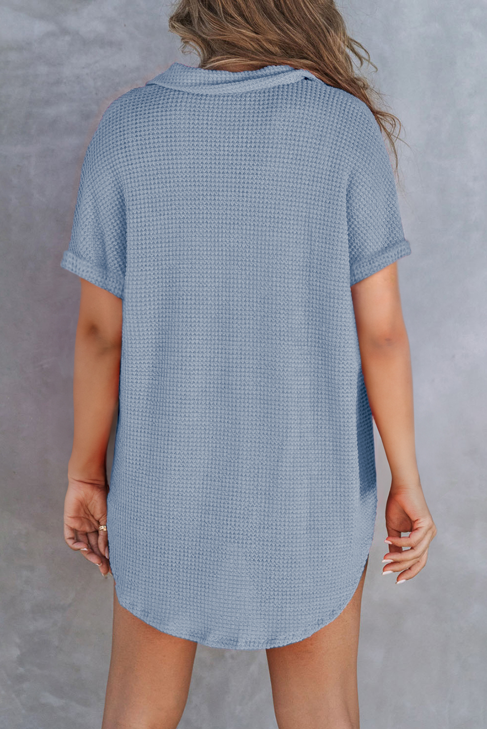 Ashleigh Blue Breathable Waffle Round Hem Chest Pocket Polo Tee - loveforevers