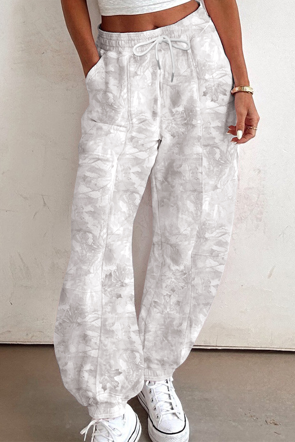 Beige Camo Print Baggy Drawstring Jogger Sweatpants - loveforevers