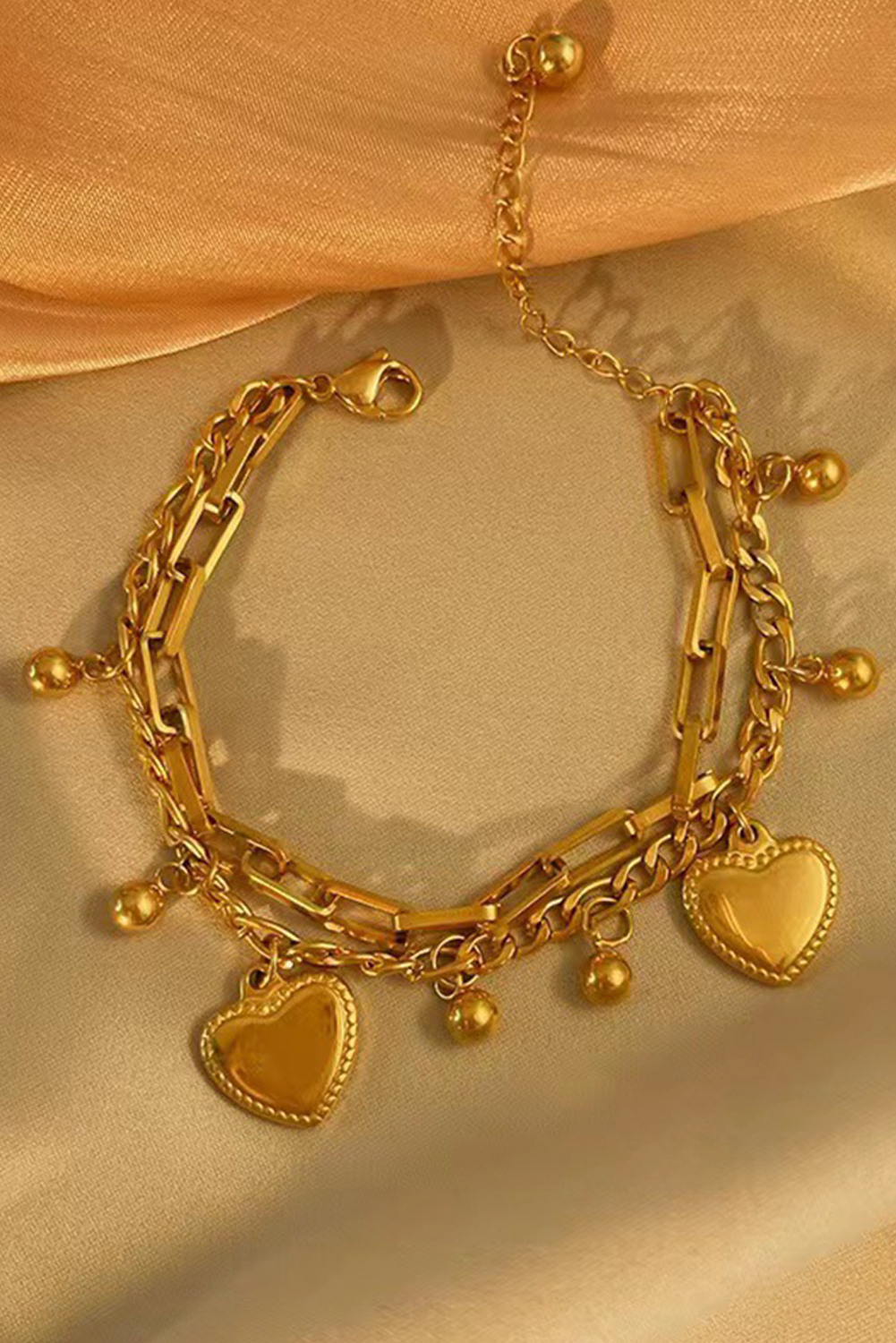 Gold Plated Double Layered Heart Shaped Bracelet - loveforevers