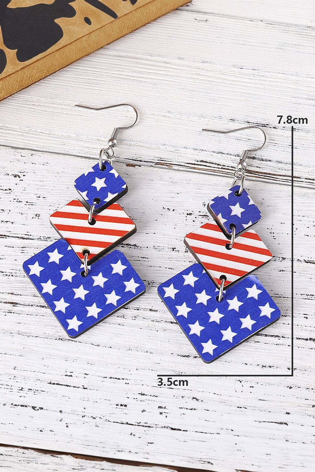 Fiery Red American Flag Rhinestone Star Dangle Earrings - loveforevers