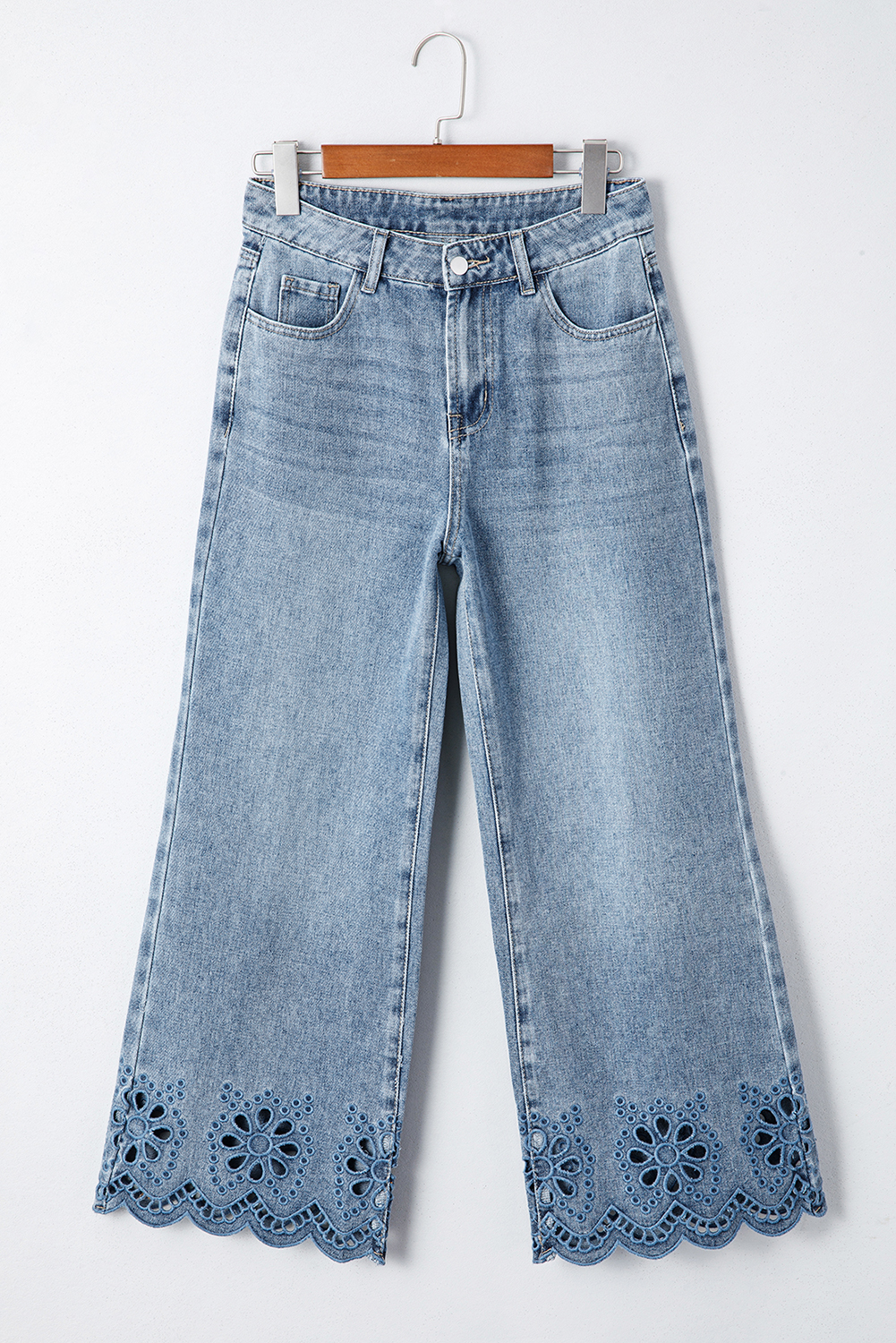Dusk Blue Embroidered Cropped Wide Leg High Waist Jeans - loveforevers