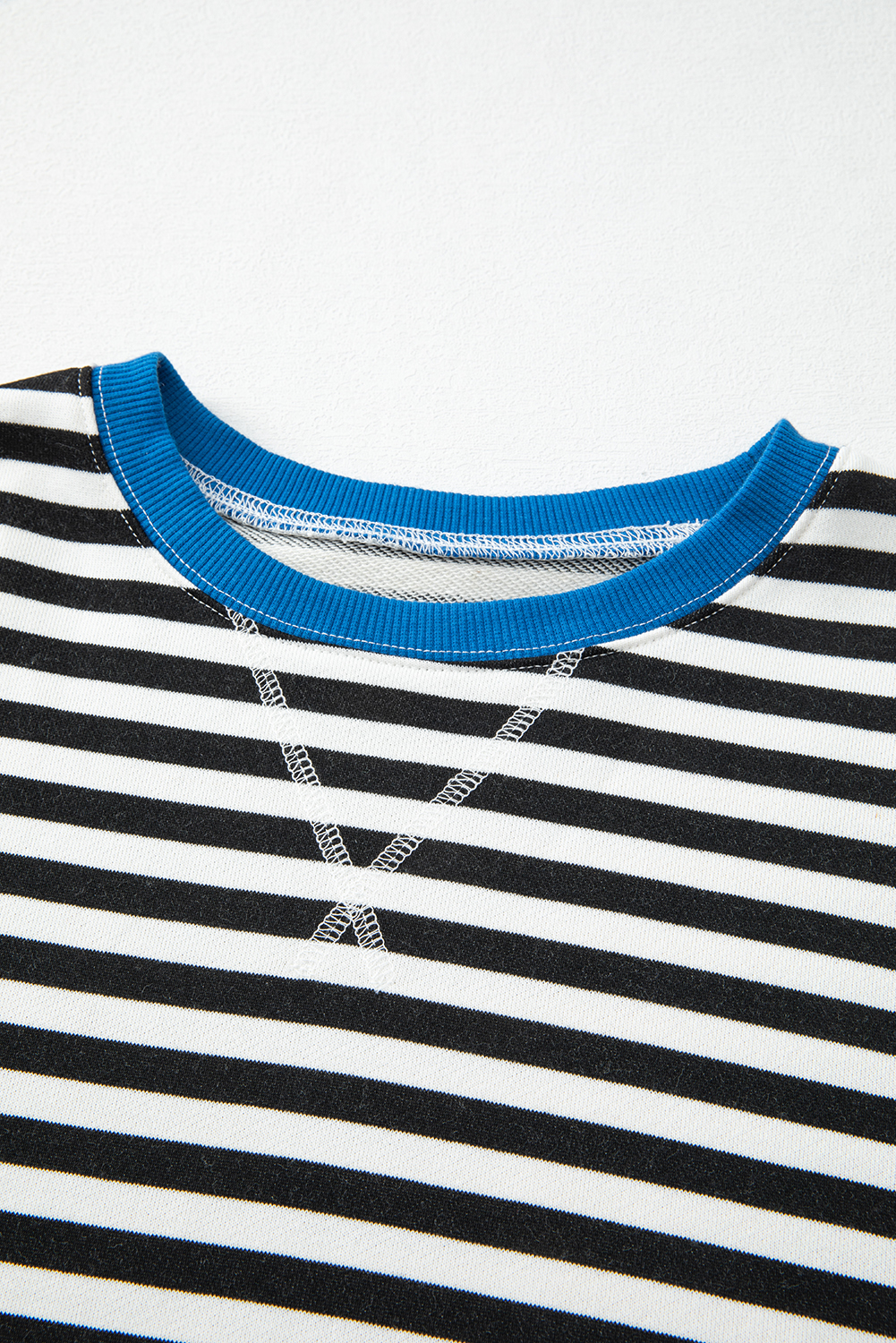 Red Stripe Contrast Ribbed Trim Crossed Stitch Drop Shoulder Sweatshirt - loveforevers