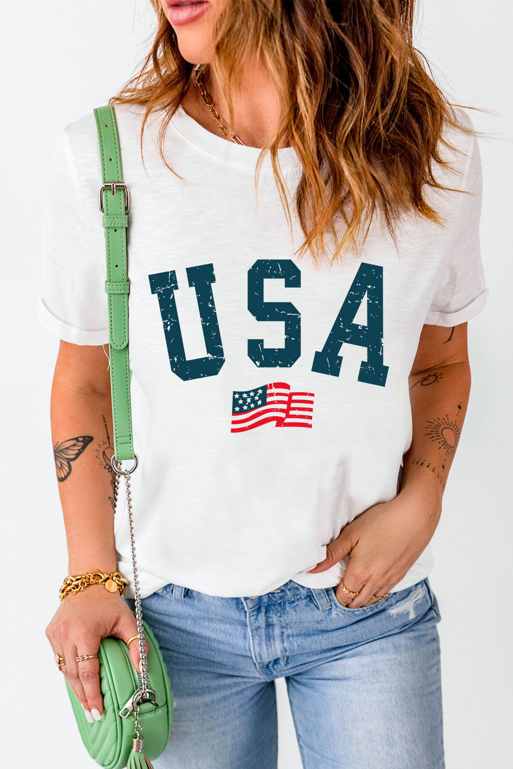 Gray Blooming USA Flag Print Casual T Shirt - loveforevers