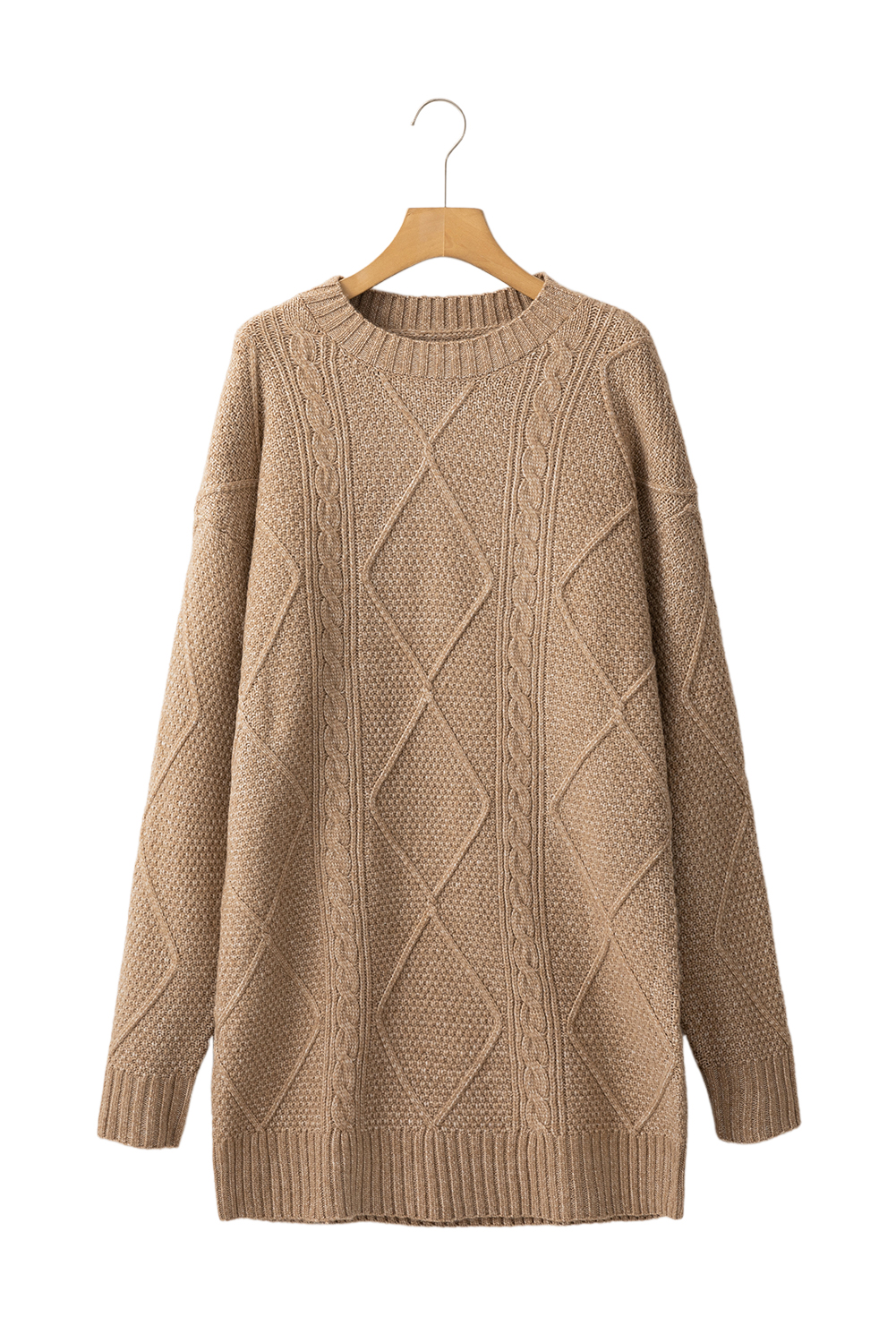 Parchment Cable Knit Drop Shoulder Loose Fit Sweater Dress - loveforevers