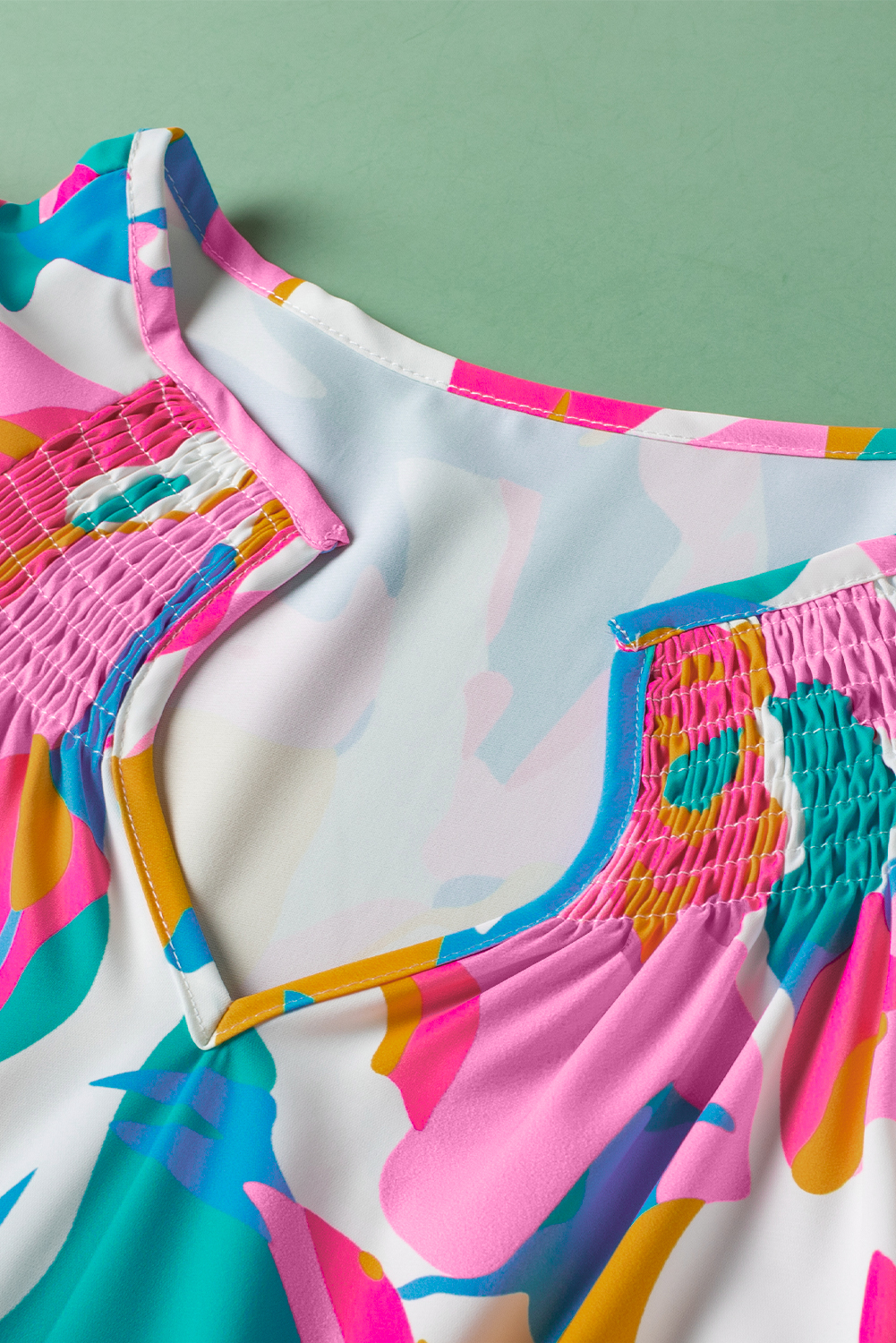 Multicolour Abstract Print Notched Neck Flutter Sleeve Blouse - loveforevers