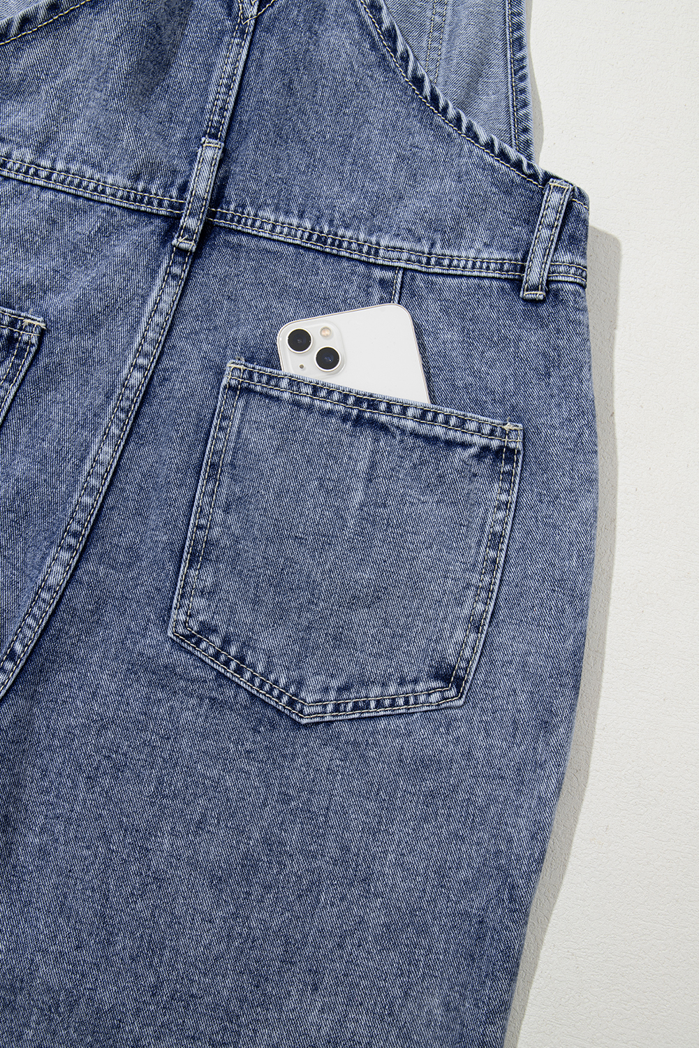 Sail Blue Denim Bib Straight Leg Jumpsuit with Pockets - loveforevers
