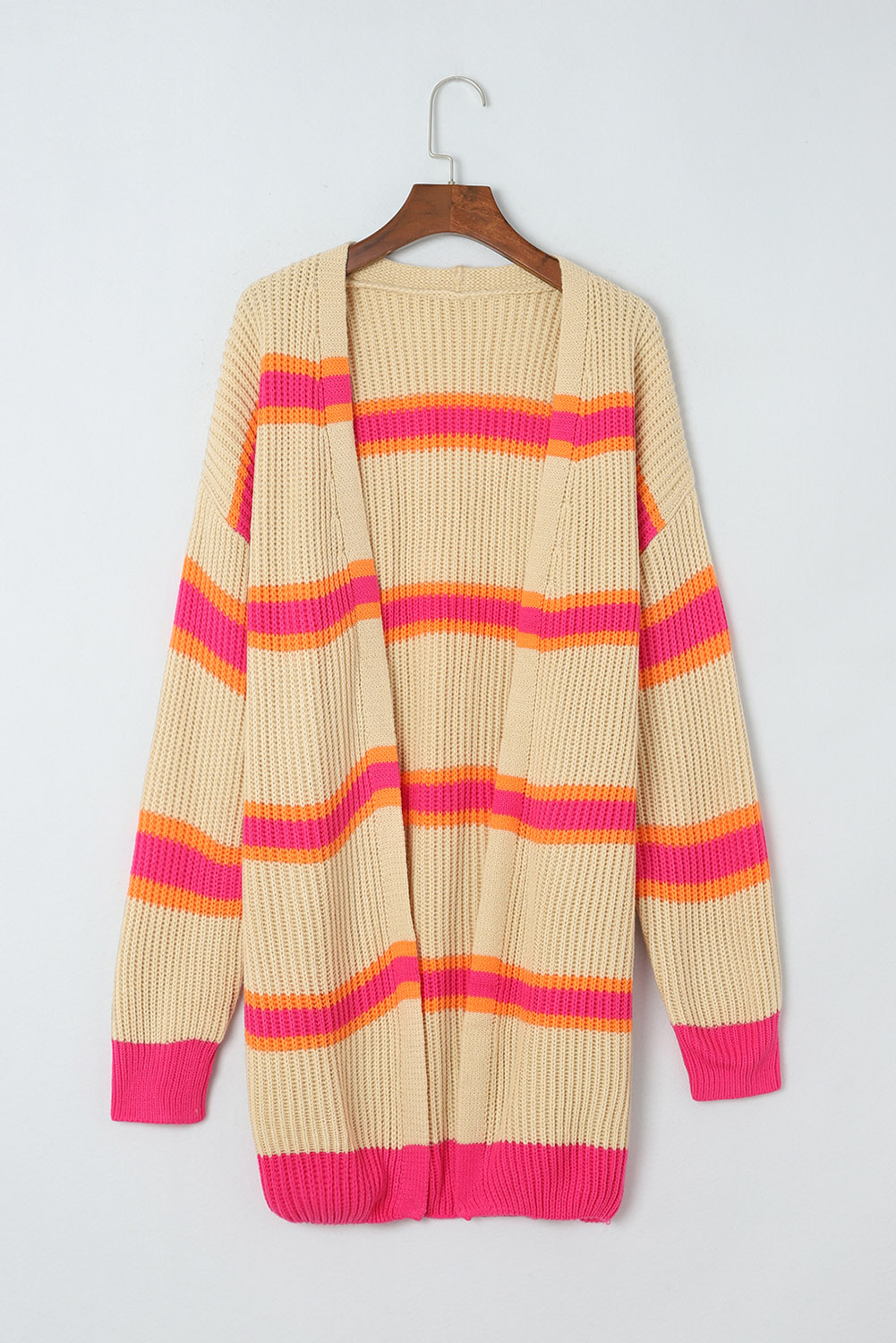 Stripe Printed Ribbed Long Knitted Cardigan - loveforevers