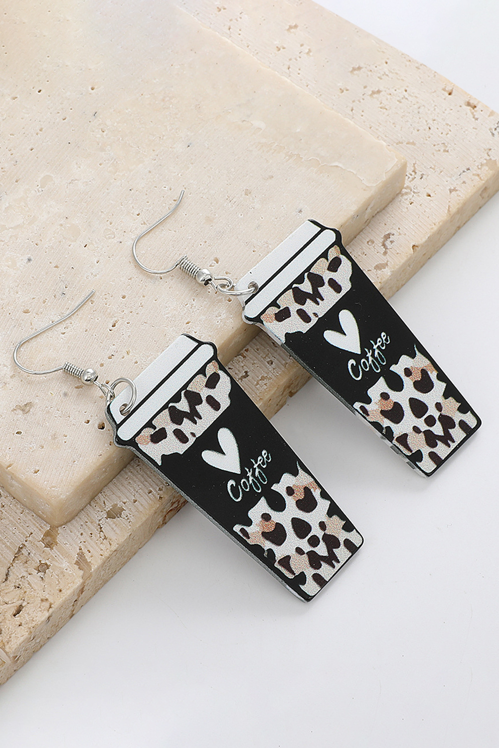 Black Leopard Coffee Print Beverage Cup Shape Earrings - loveforevers