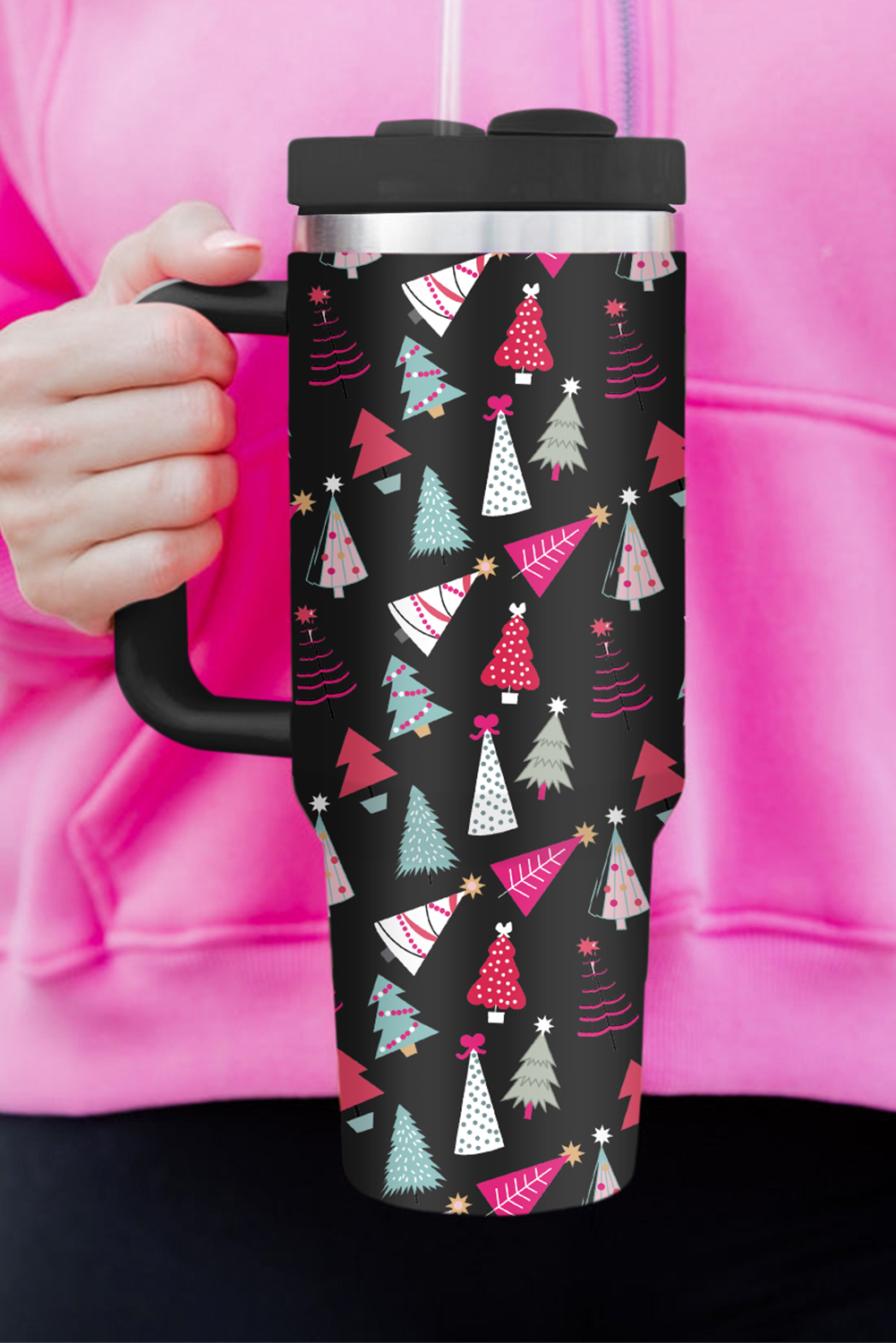 White Cartoon Christmas Tree Printed Thermos Cup 40oz - loveforevers