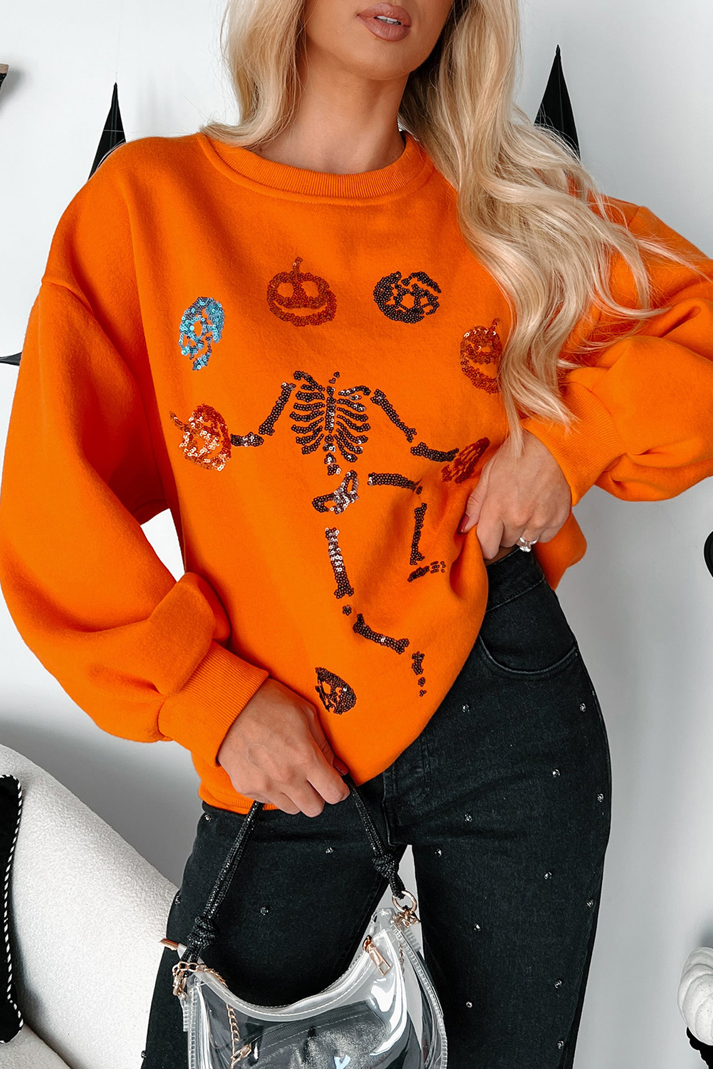 Carrot Dancing Critters Sequin Halloween Crewneck Sweatshirt - loveforevers