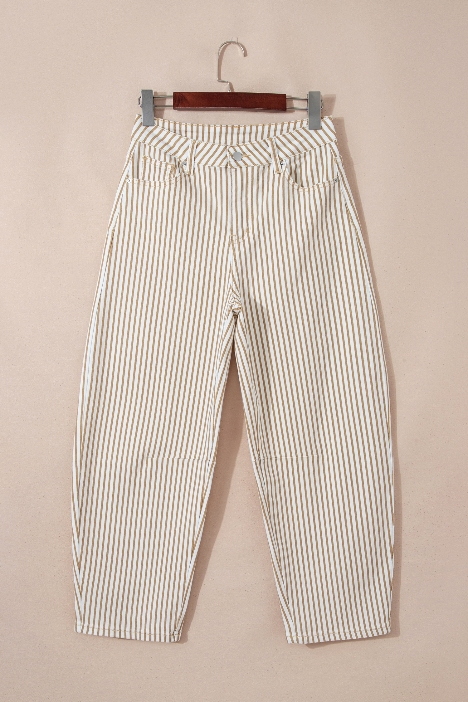 Khaki Stripe Casual Barrel Jeans - loveforevers