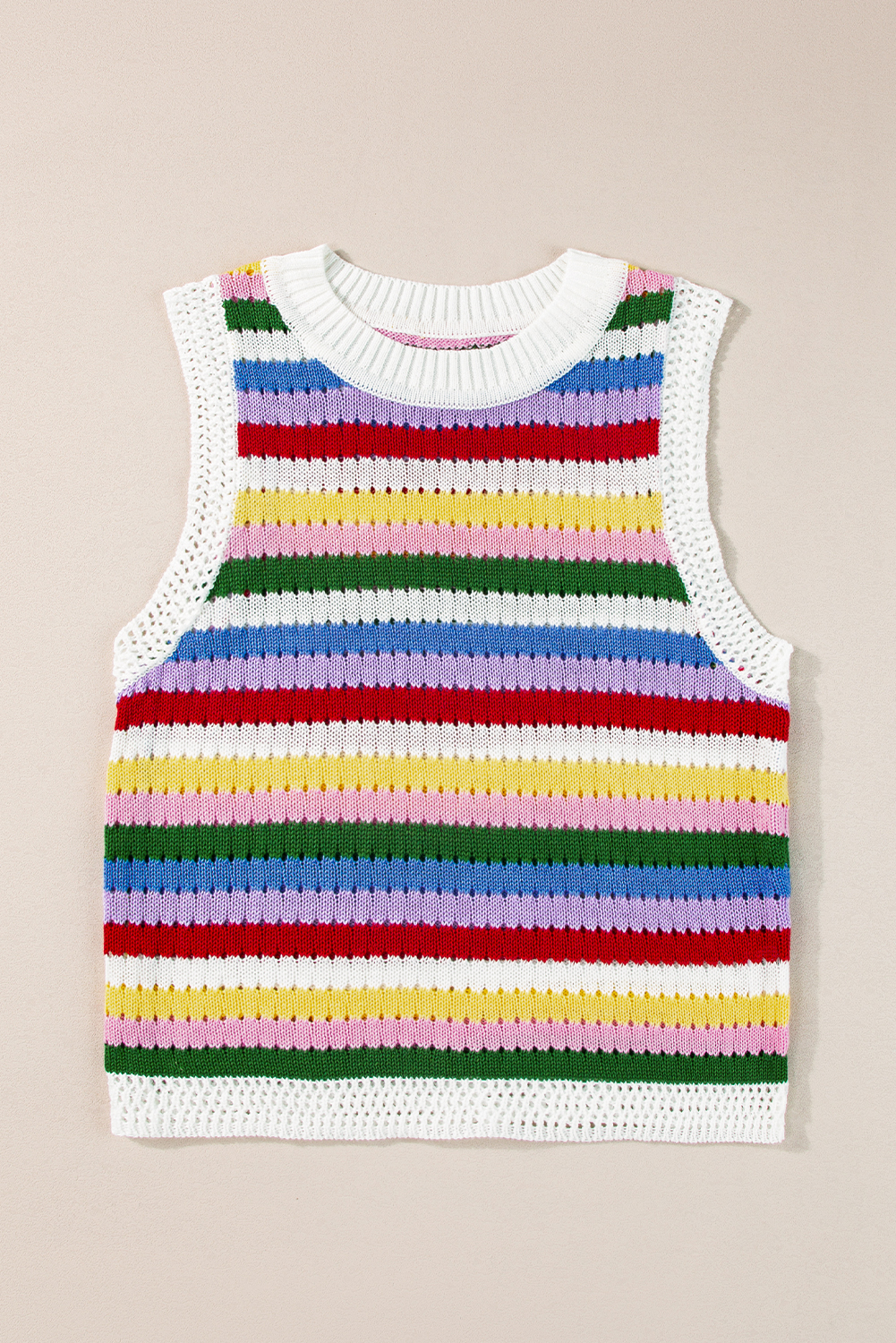 Multicolour Striped Knitted Eyelet Slim Sweater Vest - loveforevers