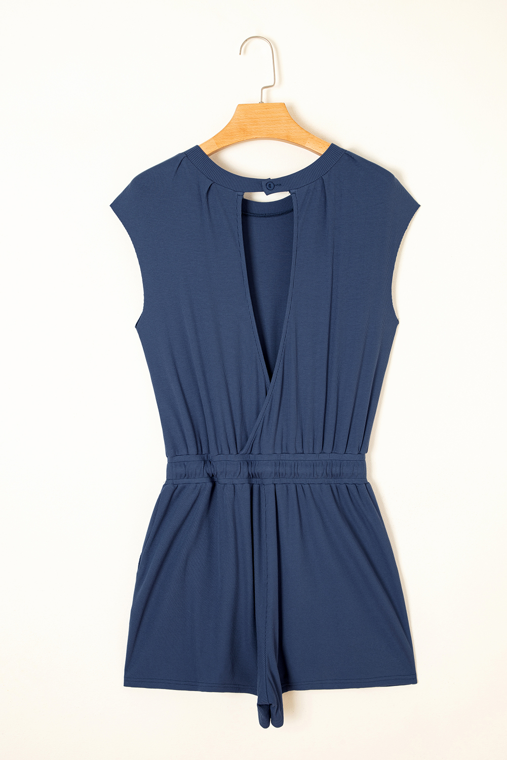 Bristol Black Knit Open Back Cap Sleeve Drawstring Elastic Waistband Romper - loveforevers