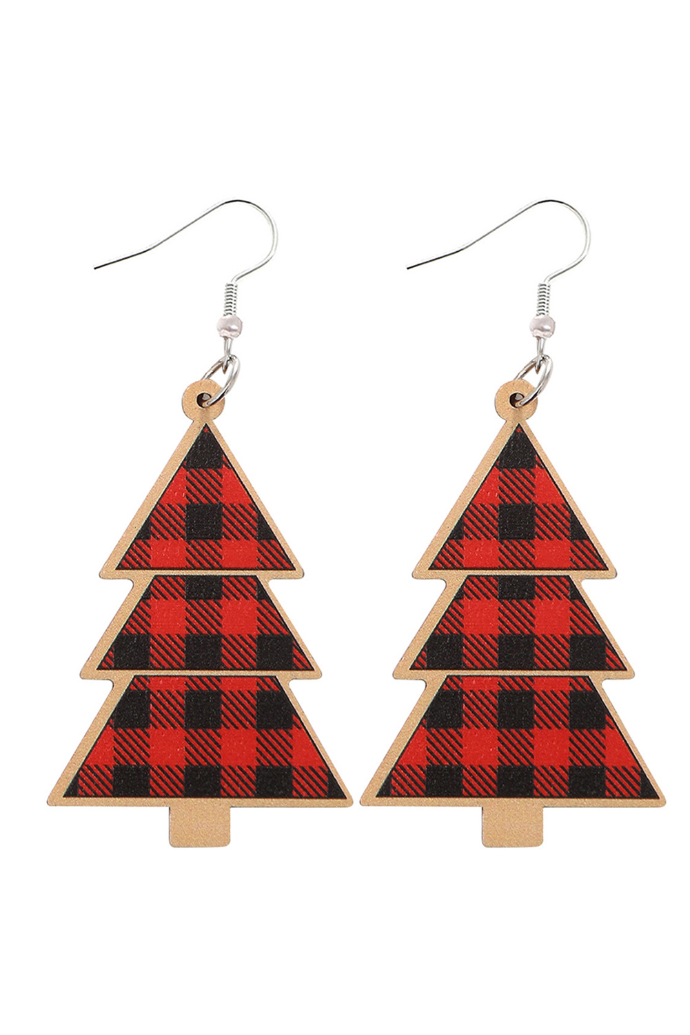 Red Shade Of Leopard Plaid Christmas Tree Earrings - loveforevers