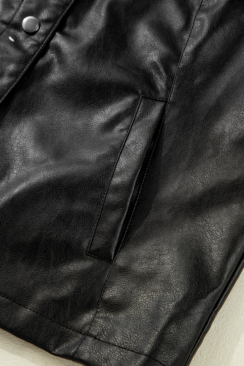 Black Faux Leather Buttoned Front Boxy Jacket - loveforevers