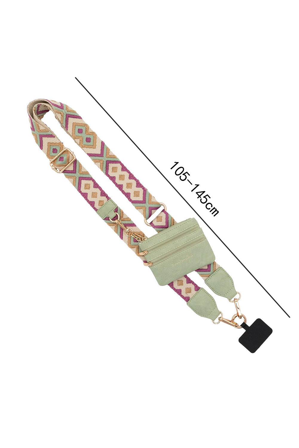 Sea Green Geometric Printed Phone Strap And Detachable Zipped Pouch - loveforevers