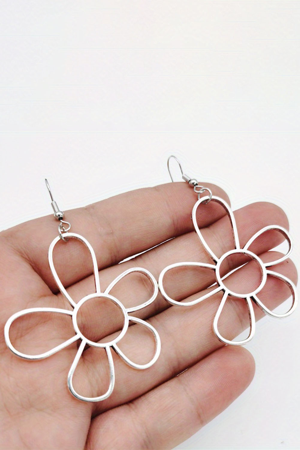 Silvery Alloy Hollowed Flower Hook Earrings - loveforevers